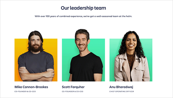 Atlassian meet the team page example