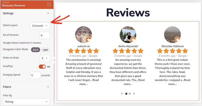business-reviews-carousel-settings - SeedProd