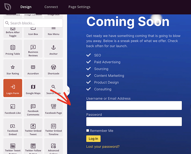 Page WordPress coming soon avec login