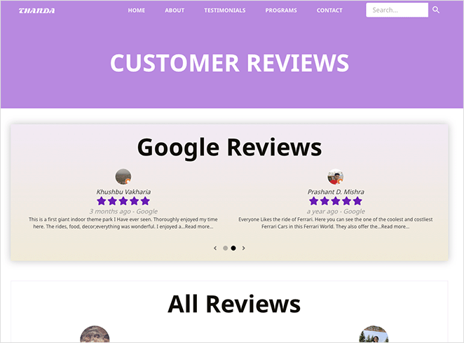 Embed Google reviews WordPress example
