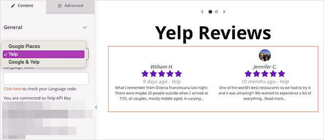 Embed Yelp reviews WordPress
