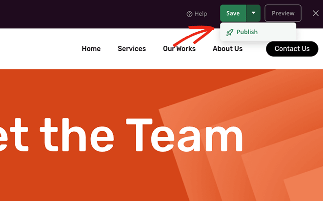 Save and publish your meet the team page