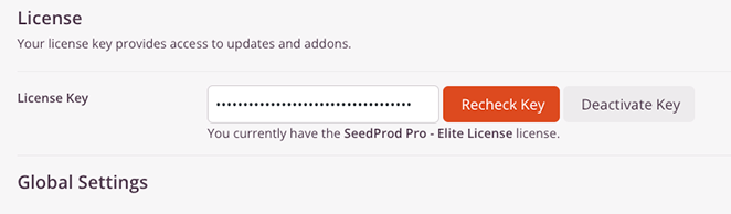 Enter your SeedProd license key