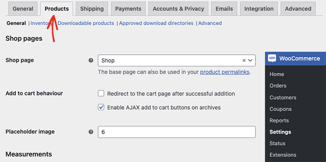 WooCommerce product settings page