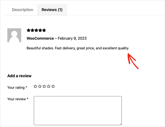 Preview of WooCommerce product reviews and star ratings