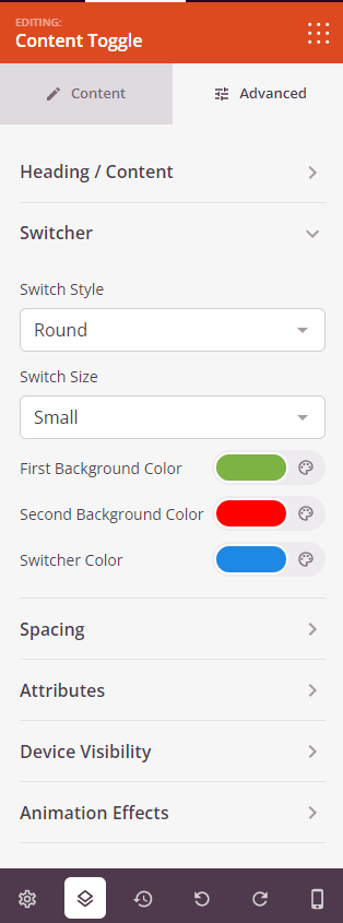 Content toggle block advanced