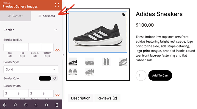 product image gallery advanced settings