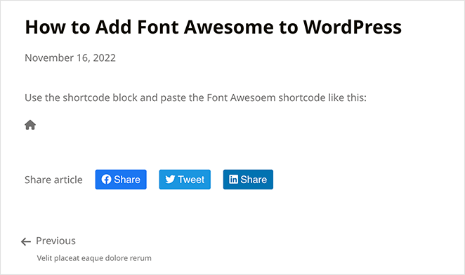 Example font awesome WordPress post
