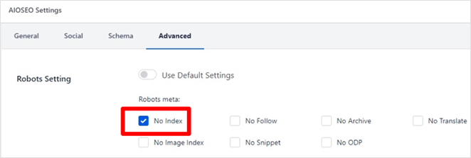 Robots meta no index AIOSEO