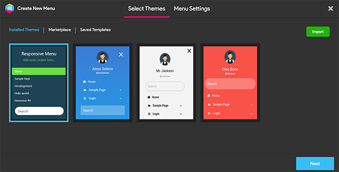 Mobile menu themes