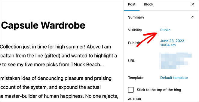 edit WordPress post visibility status