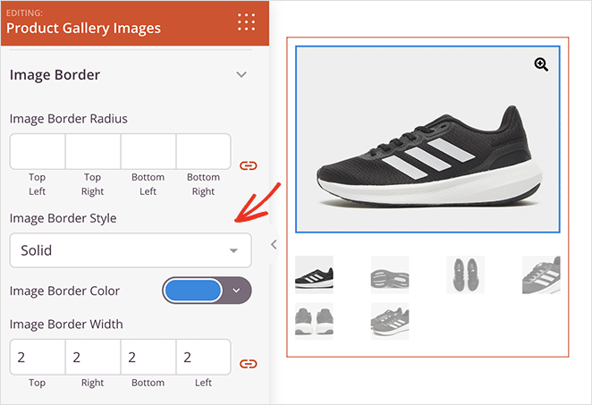 product image gallery border settings