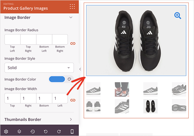 Product Gallery image border settings