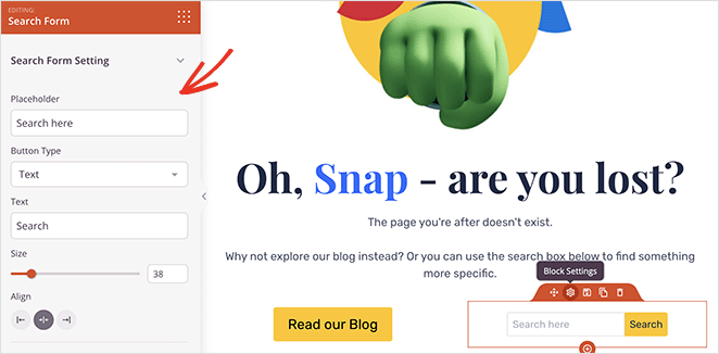 Add the search form block to your 404 page