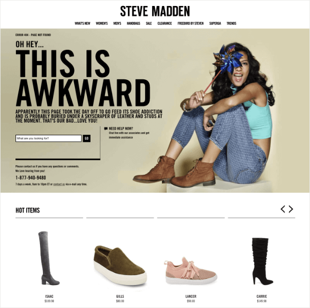 Steve Madden 404 error not found page