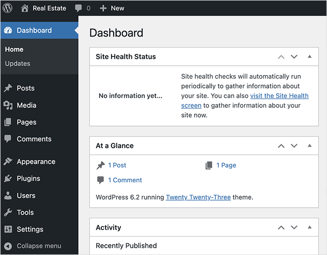 WordPress dashboard