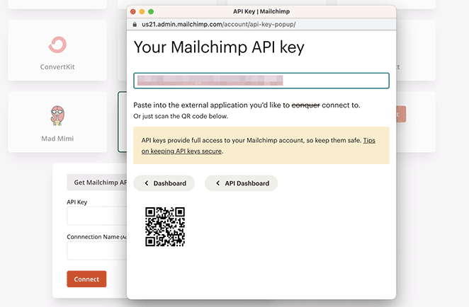 Copy Mailchimp api key