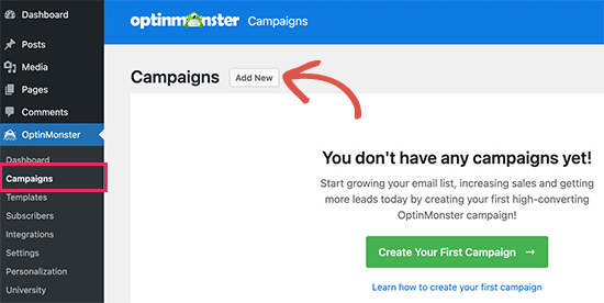 Add new OptinMonster campaign