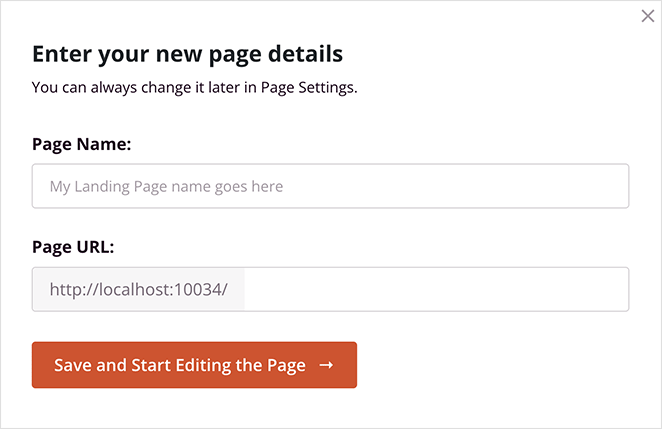 enter your landing page details