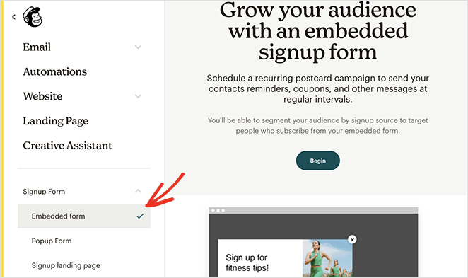 Mailchimp embedded signup form