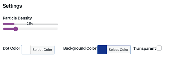Particle Background WP particle customization options