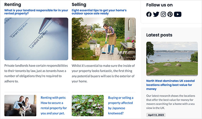 real-estate-website-blog-page - SeedProd real estate website blog page example