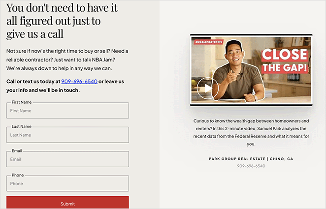 real-estate-website-contact-page - SeedProd real estate website contact page example