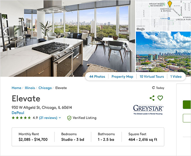 real estate website listings page example
