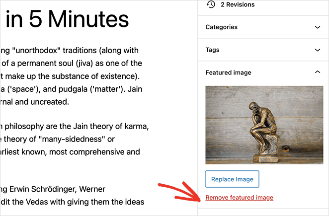 how to remove a WordPress featured image