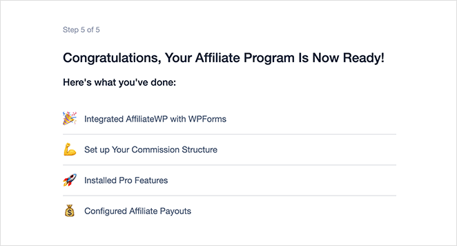 Affiliate program creation is complete