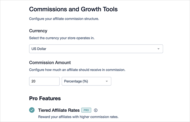 Configurez votre structure de commission AffiliateWP