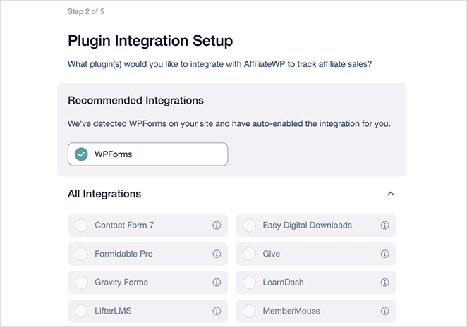 AffiliateWP plugin integration setup