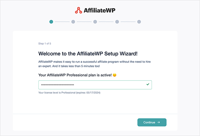 Assistant d'installation d'AffiliateWP