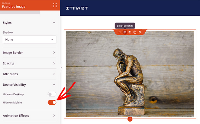 Hide a featured image in WordPress on mobile
