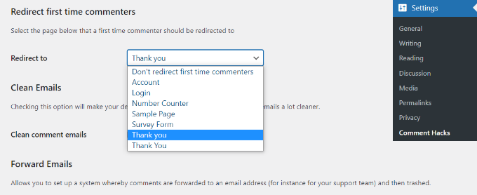 redirect users to thank you page after commenting in WordPress