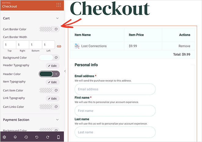 Easy Digital Downloads checkout block settings