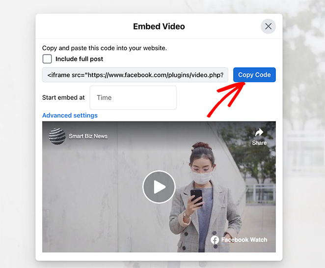 Copy Facebook video embed code