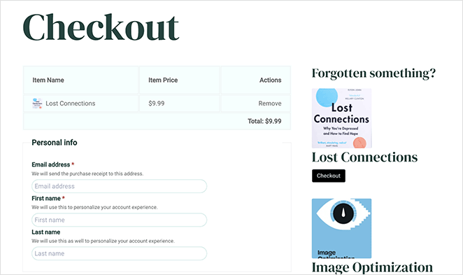 Digital product checkout page example