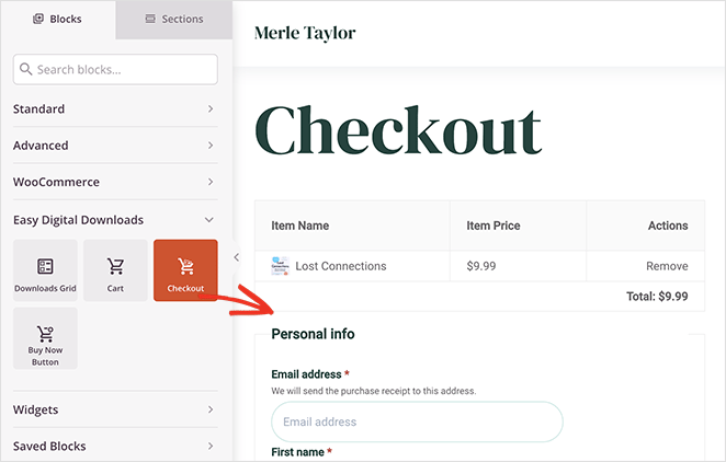 Easy Digital Downloads checkout block