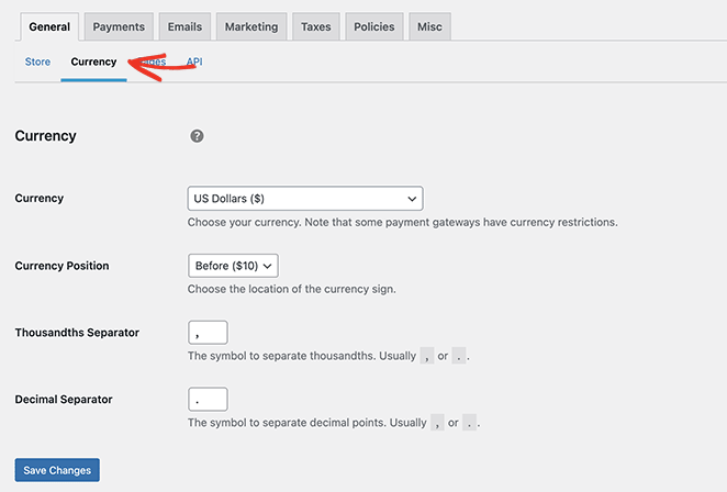 EDD currency settings