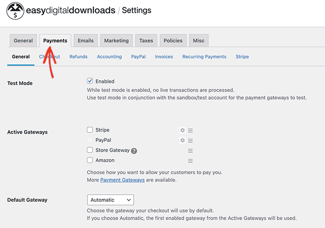 EDD payment settings