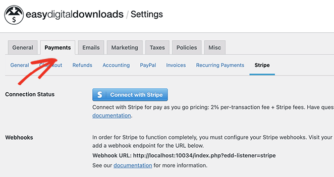 Easy Digital Downloads Stripe payment setup