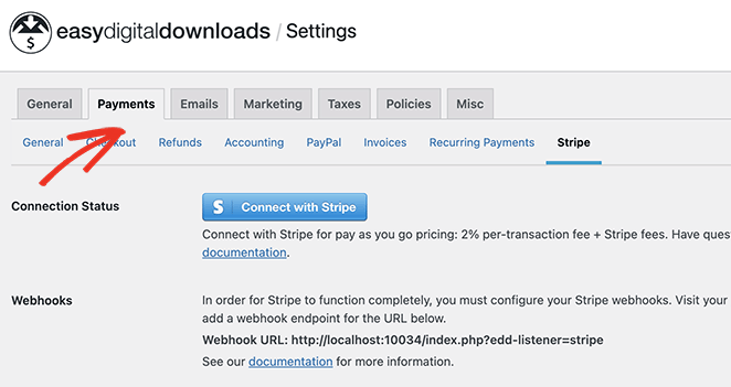 EDD Stripe payments setup