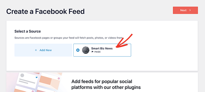 Choose a facebook feed page