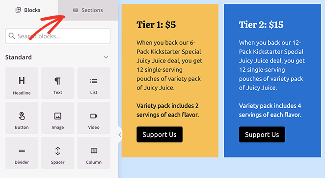 SeedProd pre-made sections