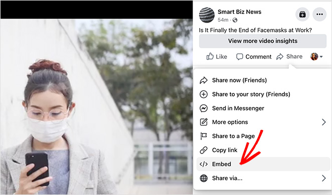 Share Facebook video for embed option