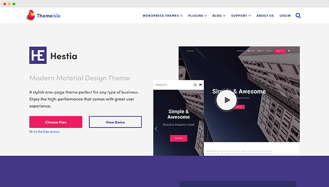hestia - SeedProd Hestia mordern WordPress theme
