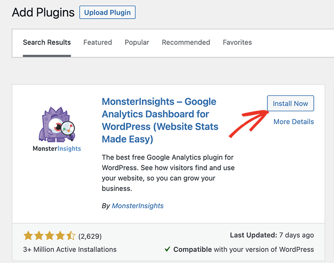 Install and activate MonsterInsights plugin