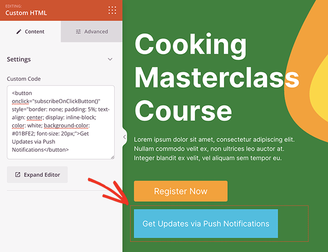 push-notification-button-custom-html - SeedProd Push notification button custom HTML
