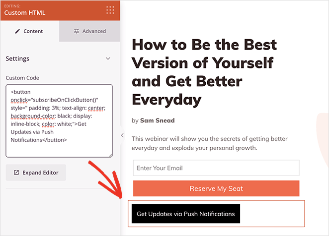 push-notification-subcribe-button-code - SeedProd Push notification subscribe button code
